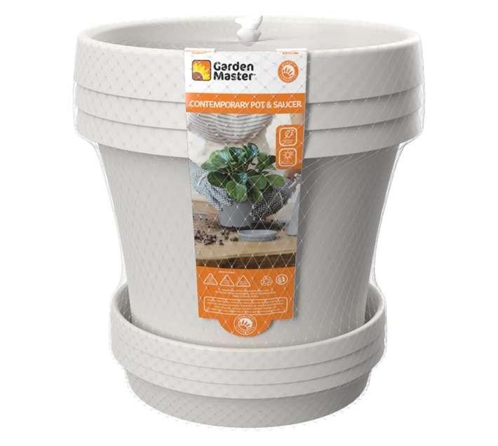 Garden Master 3 x Super Pots and Saucers - Light Grey (250mm)