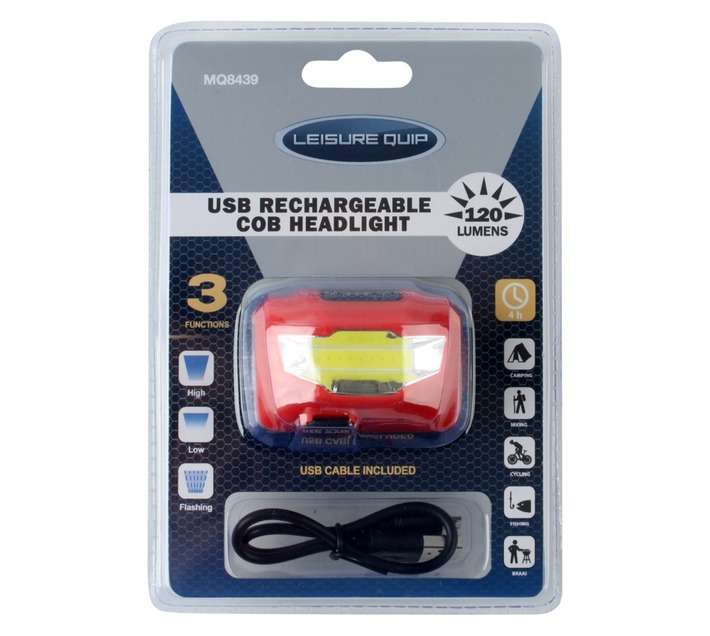 Leisure Quip USB Rechargeable LED Headlamp - Black/Red