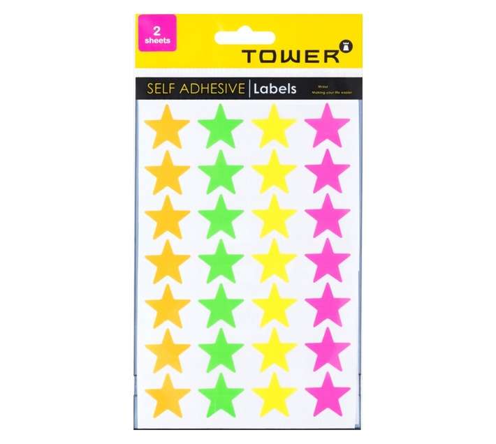 Tower Large Mixed Fluorescent Star Stickers - Assorted