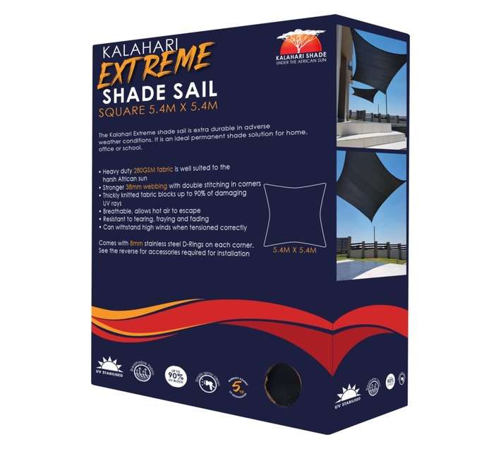 Kalahari Extreme Square Shade Sail - Charcoal (5400mm)