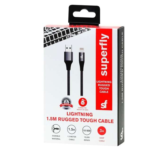 Superfly 3A Tough Non MFI Lightning Cable - Black (1500mm)
