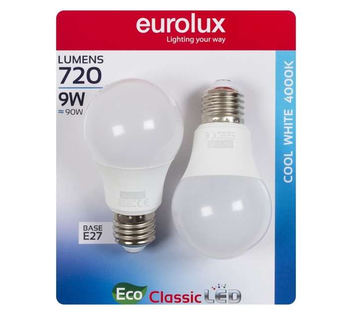 Eurolux 2 x E27 A60 LED Globe (9W)