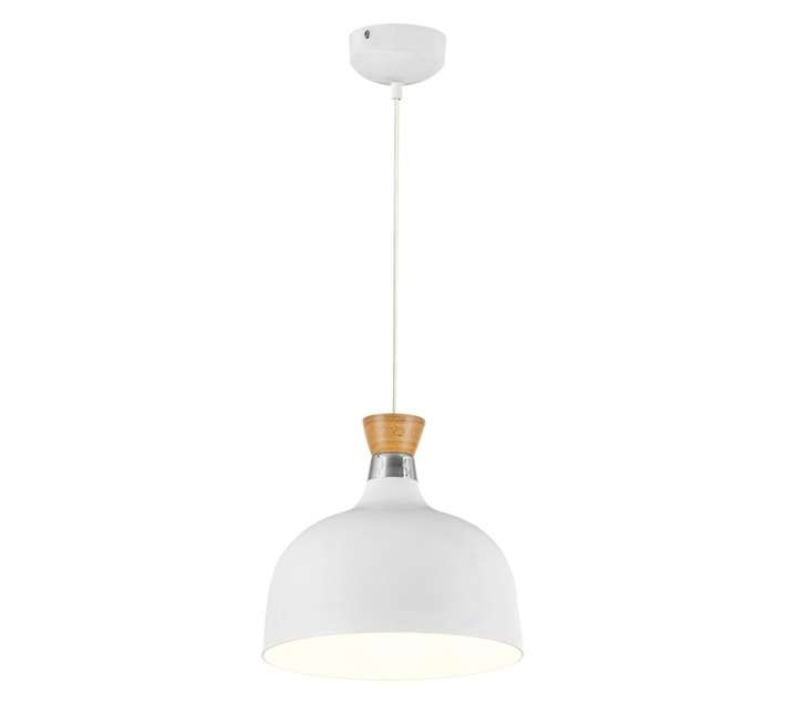 Bright Star Lighting Metal and Wood Dome Pendant - White (60W)