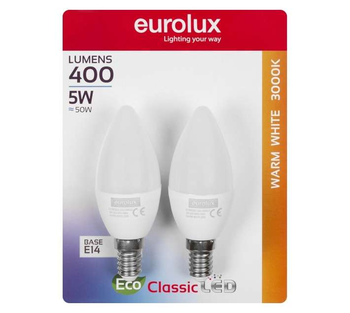 Eurolux 2 x E14 LED Candle Globe - Warm White (5W)