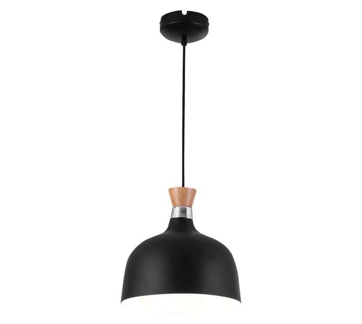 Bright Star Lighting Metal and Wood Dome Pendant - Black (60W)