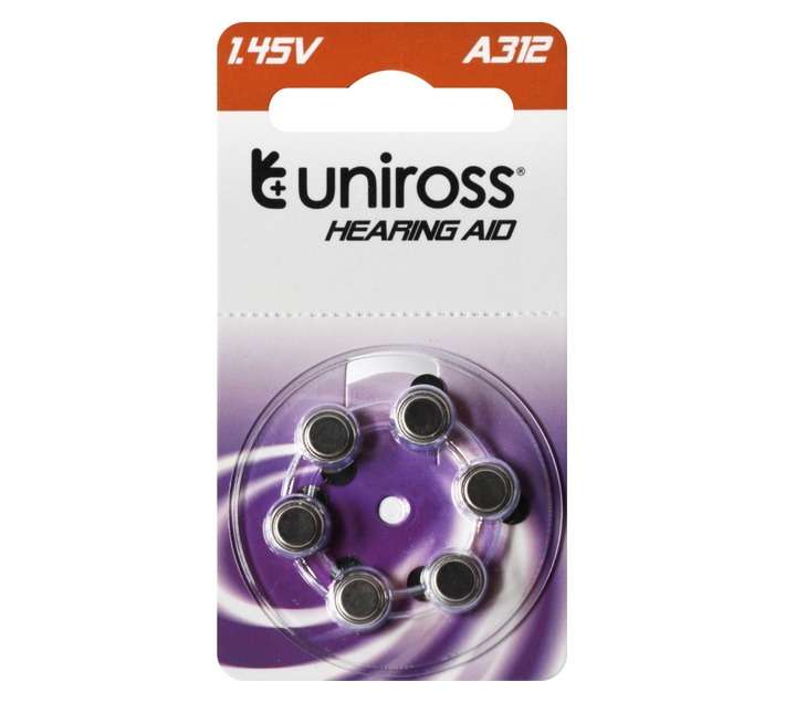 Uniross 6 x Hearing Aid Zinc Air Batteries (312)