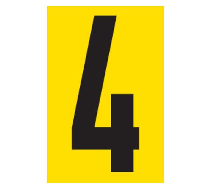 Tower Self-Adhesive Number 4 Sign - Black/Yellow (90 x 55mm)