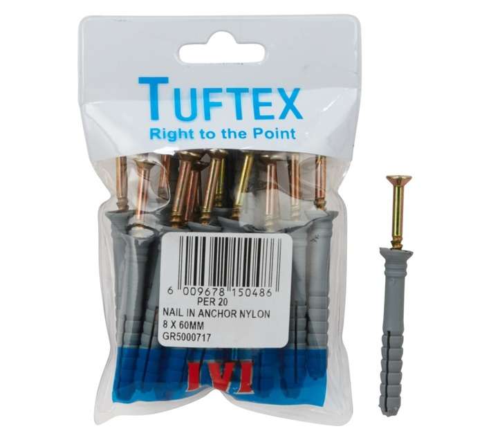 Tuftex 20 x Nylon Nail In Anchors (60 x 8mm)