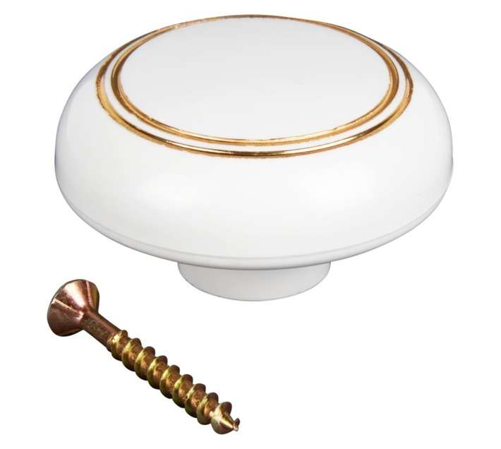 Home and Kitchen Gold Ring Round Knob - White (38mm)