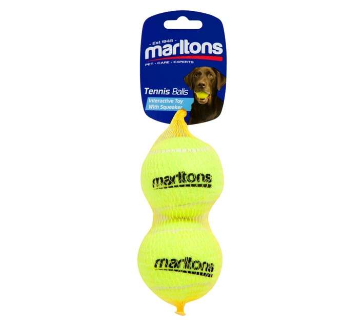 Marltons 2 x Medium Squeaky Tennis Ball - Yellow