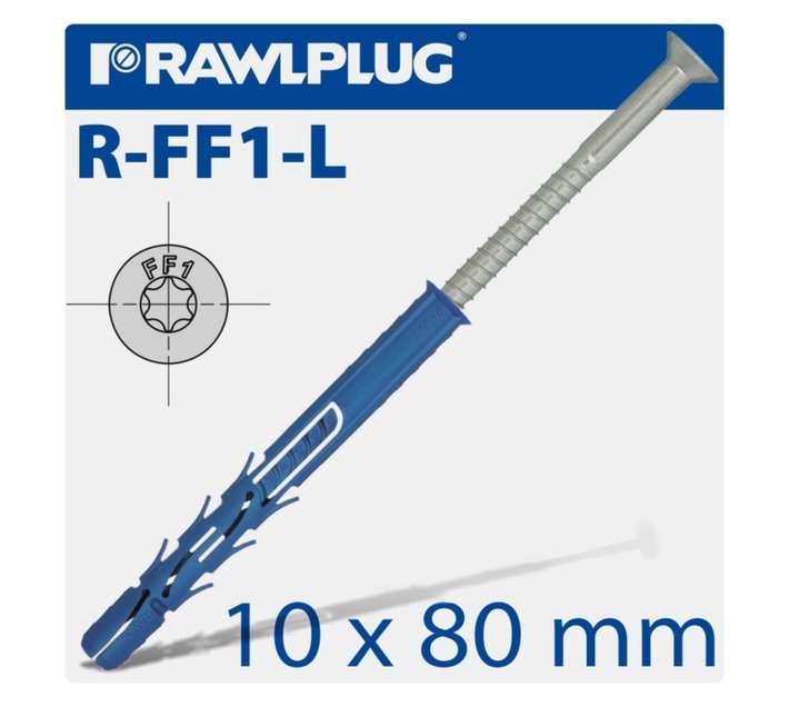 Rawlplug Nylon Plug and Collar Hex Frame Fixing Screws - Blue (9.8 x 80mm)