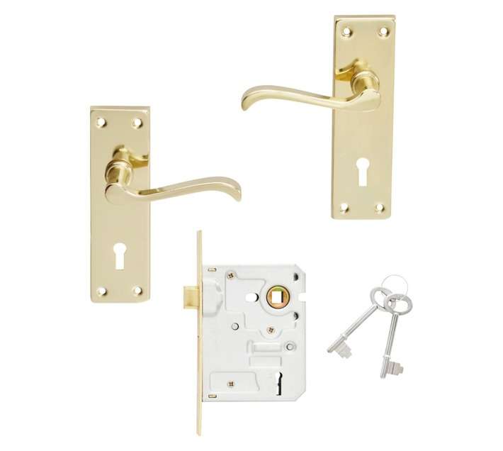 Mackie Victorian Handle Straight Plated Scroll Pro Series 2 Lever Brass Lock Set (250 x 160 x 60mm)