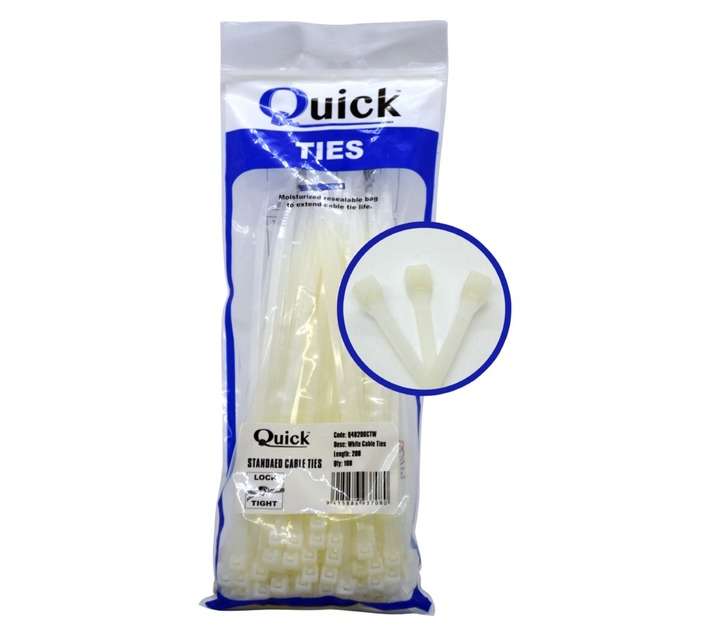 Quick Ties Cable Ties - White (4.8 x 200mm)