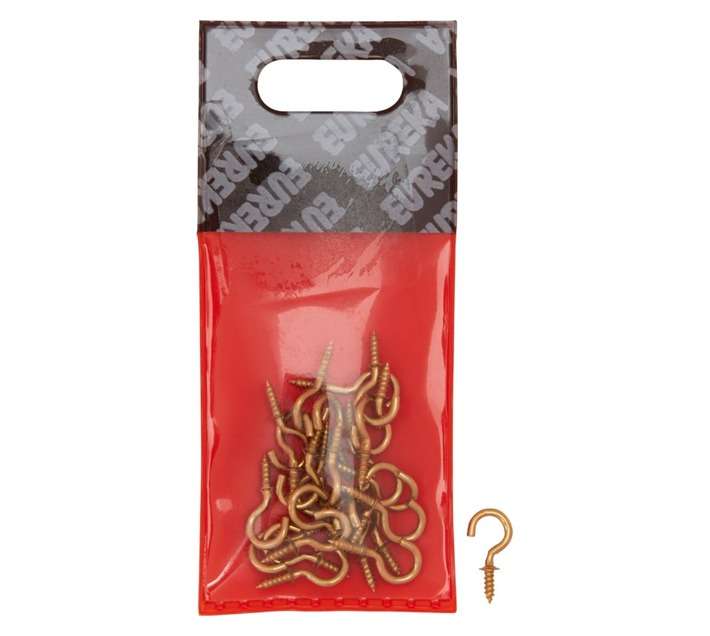 Eureka 25 x Brass Plated Round Cup Hooks (12mm)