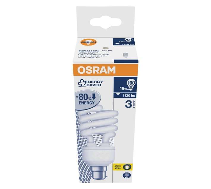 Osram B22 Compact Fluorescent Spiral Bulb - Warm White (18w)