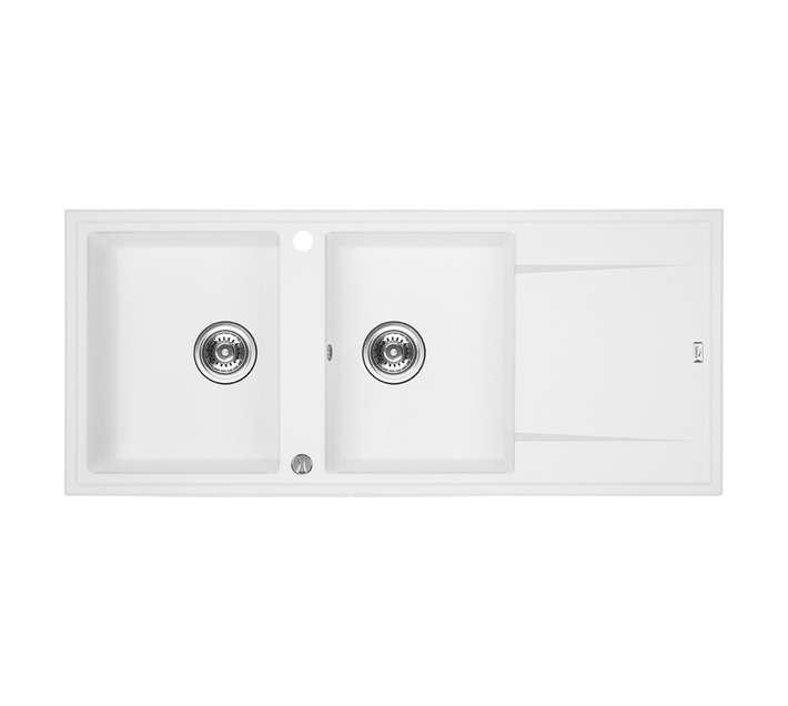 Laveo Megalo 2 Bowl with Drainer Sink - White (1160 x 500 x 170mm)