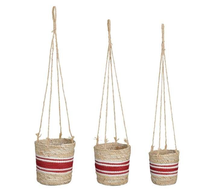 FDB 3 Piece Hanging Rachel Planter Basket Set - Light brown/Red/White