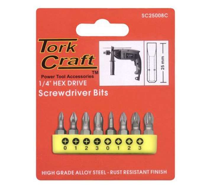 Tork Craft T SC25008C 8 x Insert Screwdriver Bits