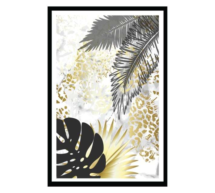 Amber Bay Grey Fern Framed Canvas Print - Grey (420 x 620mm)