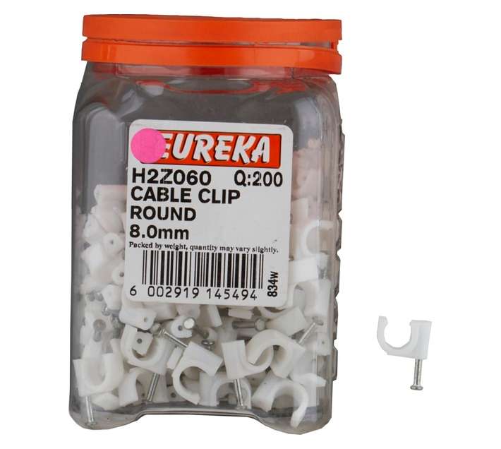 Eureka 200 x Round Cable Clips (8mm)