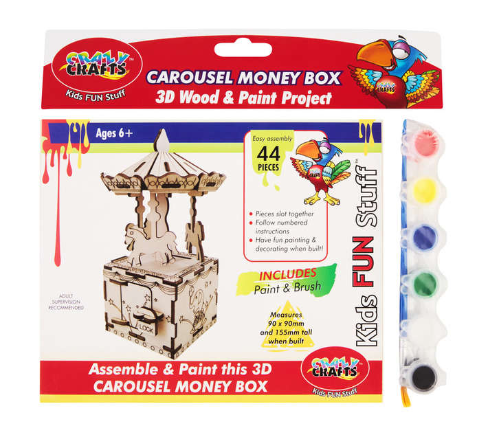 Crazy Crafts 3D Wood Carousel Money Box and Paint Set