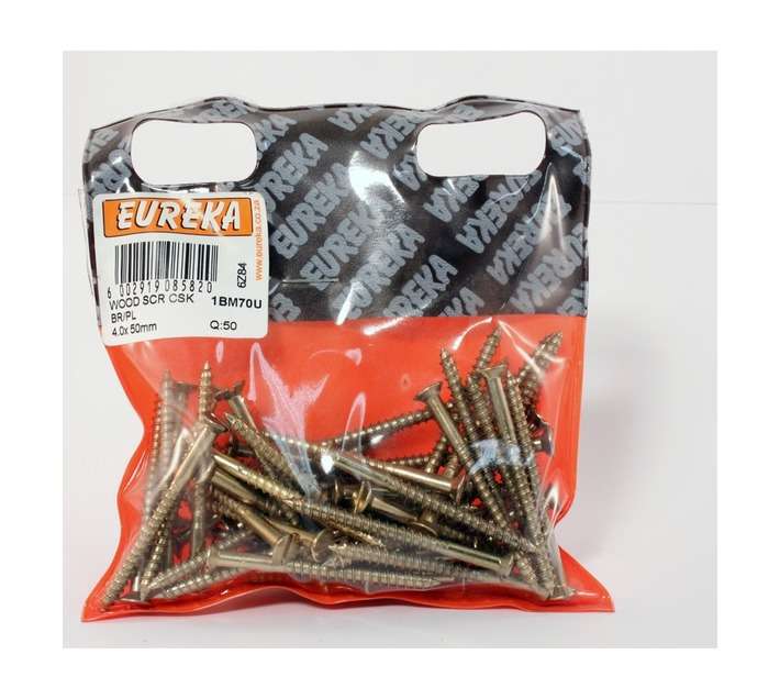 Eureka 1BM70U 4 x 50mm W/Screw Countersunk Brass Plated (50 Pack)
