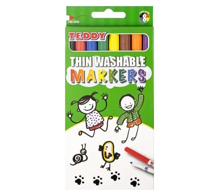 Dala 8 x Thin Washable Non-Permanent Markers (Multicoloured)