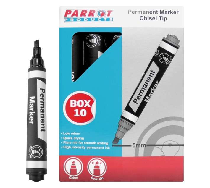 Parrot Products PP3001B 10 x Chisel Tip Permanent Maker - Black