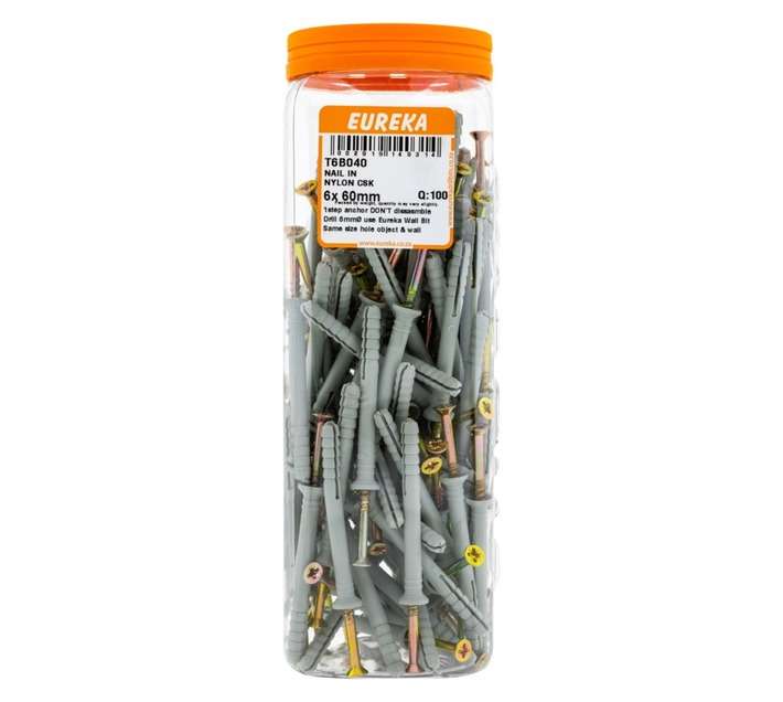 Eureka 100 x Countersunk Nail In Nylon Anchors (6 x 60mm)