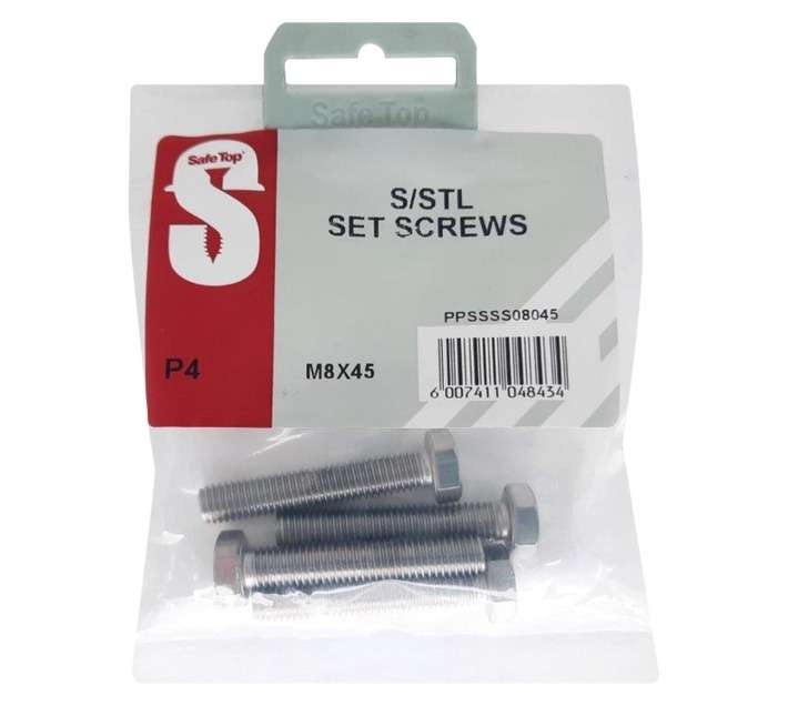 Safe Top 4 x Stainless Steel M8 Set Screws (8 x 45mm)