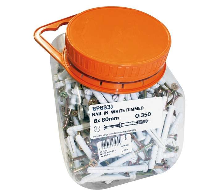 Nail In White Rimmed 350 Bucket (8mm x 80mm)