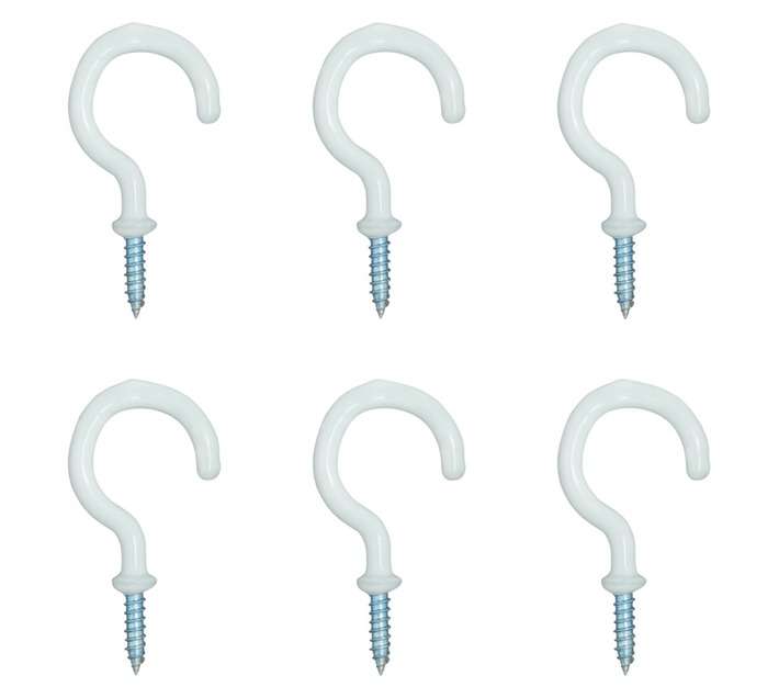 Eureka 6 x Round Cup Hooks - White (32mm)