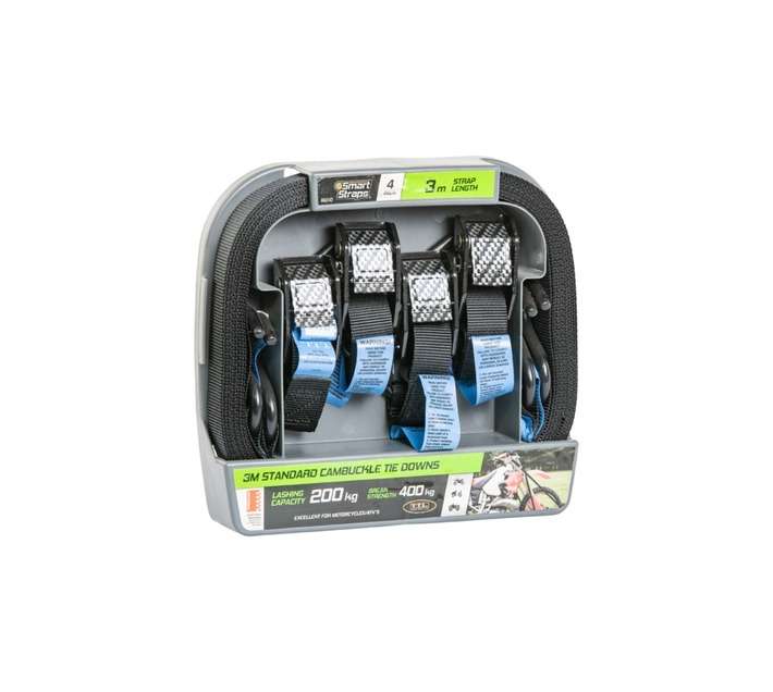 Smart Straps 4 Pack Cambuckle Tie Down - Black (3000mm)