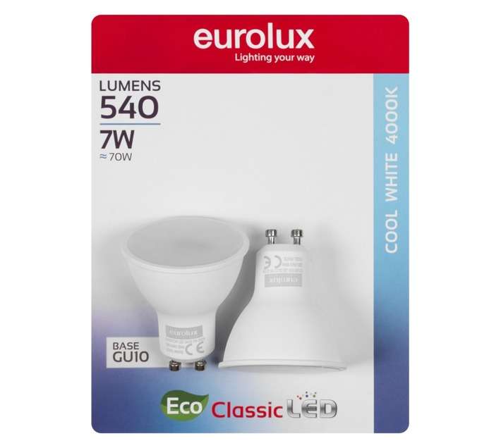 Eurolux 2 x GU10 LED Globe - Cool White (7W)
