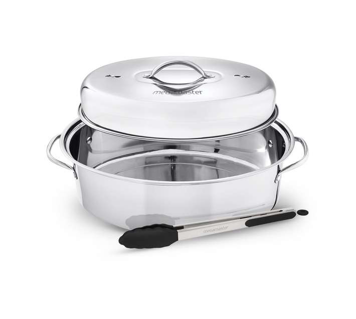 Megamaster Large Stainless Steel Braai Roaster and Tong - Silver