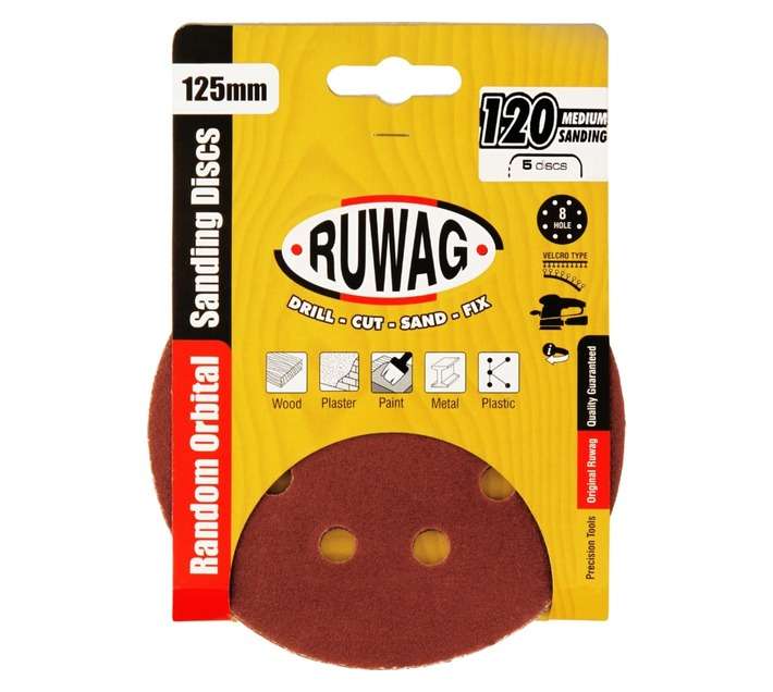 Ruwag 125mm P120 Random Orbital Sanding Discs (5 Pack)