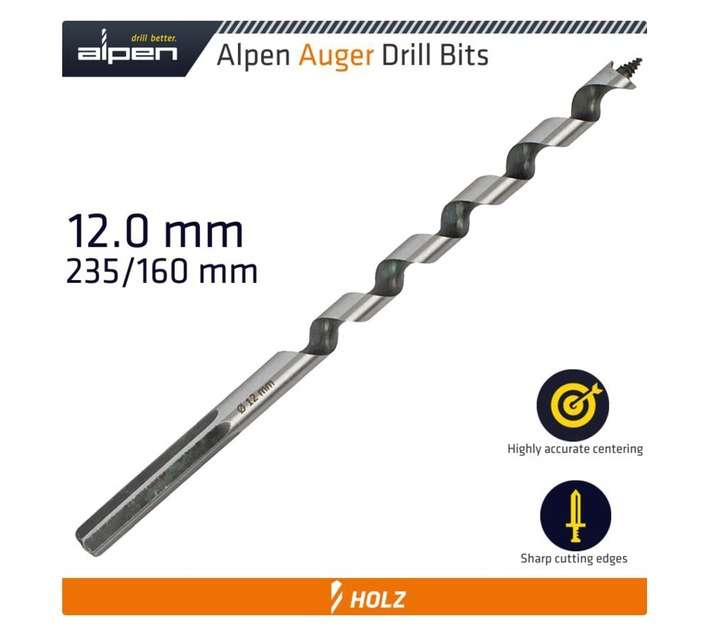 Alpen ALP21612 Wood Brad Point Auger Bit (12 x 250mm)