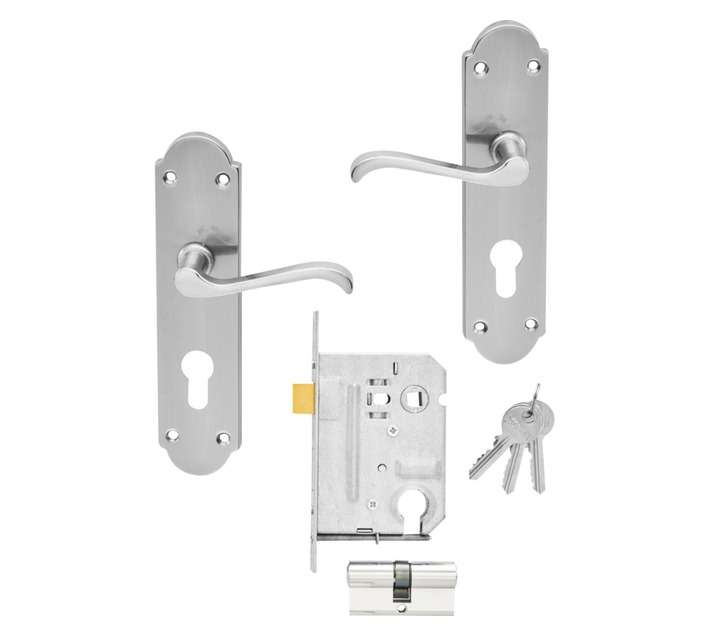 Mackie Victorian Handle Gable Plated Scroll Pressed Steel Profile Cylinder Satin Nickel Lock Set ...