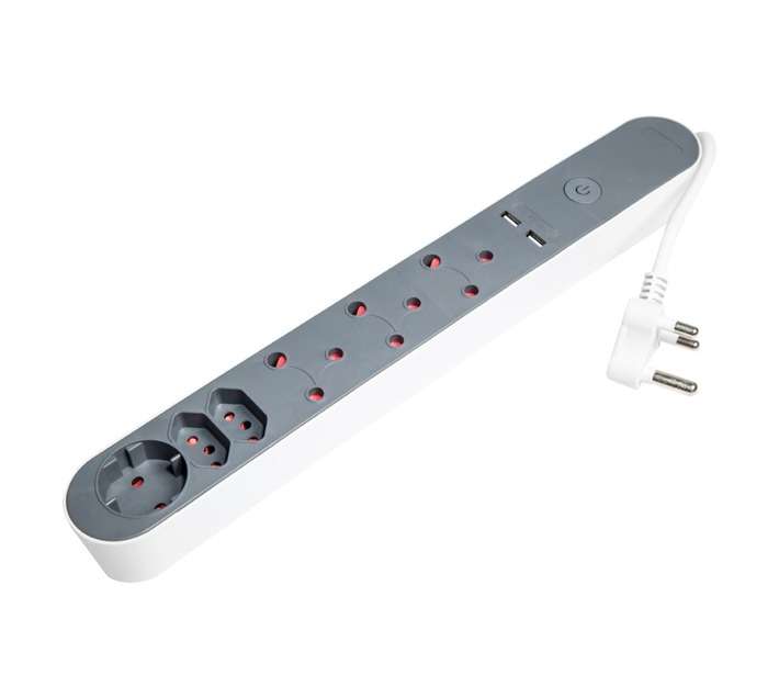 PowerWorx 6 Way and USB Multiplug - Grey (1200mm)