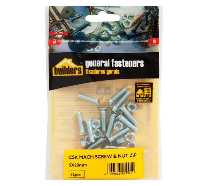 BP-MSKSN520-12 12 x Steel Machine Screws and Nuts (5 x 20mm)