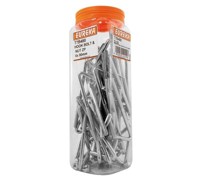 Eureka 6 x 90mm Zinc Plated Hook Bolt and Nut (50 Pack)