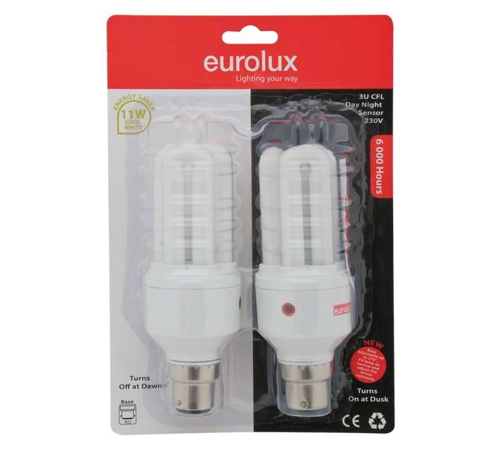 Eurolux 2 x B22 Compact Sensor Fluorescent Globe - Cool White (11w)