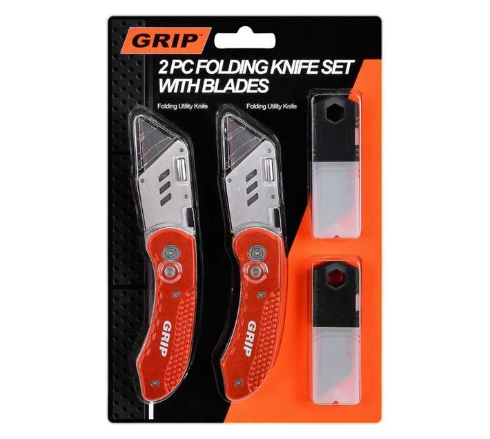 Grip 2 Piece Folding Utility Knife Set with Blades - Orange/Silver