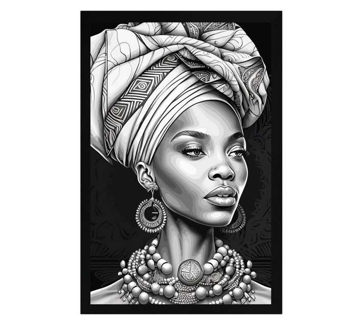 Amber Bay Framed Ethnic Lady 1 Canvas Print - Black (430 x 630mm)