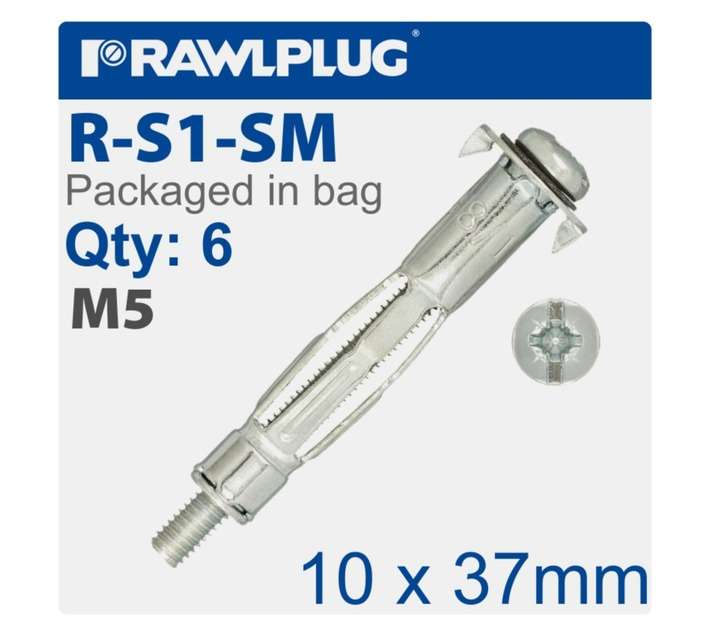 Rawlplug Interset Cavity Fixing (M5 x 37mm)