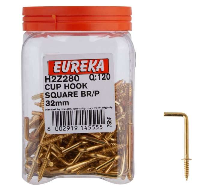 Eureka 120 x Brass Plated Square Cup Hooks (32mm)