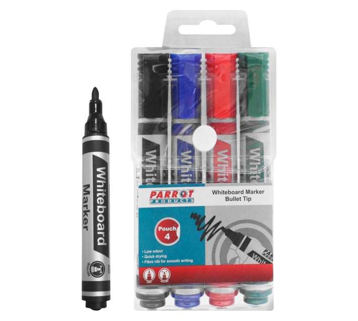 Parrot Products PW0401A 4 x Bullet Tip Whiteboard Marker - Assorted