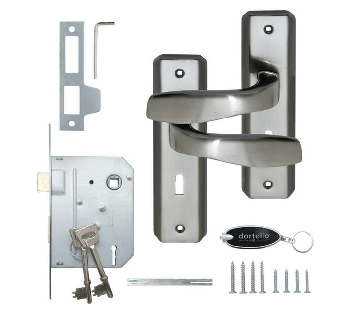 Dortello Alcoy Satin Nickel 3 Lever Lockset with Handles - Black