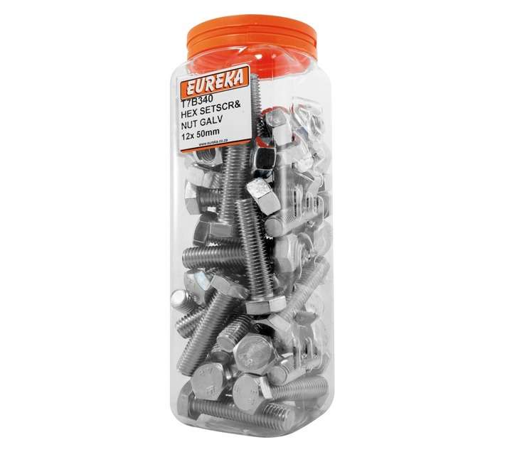 Eureka 12 x 50mm Galvanised Hex Set Screw and Nut (35 Pack)