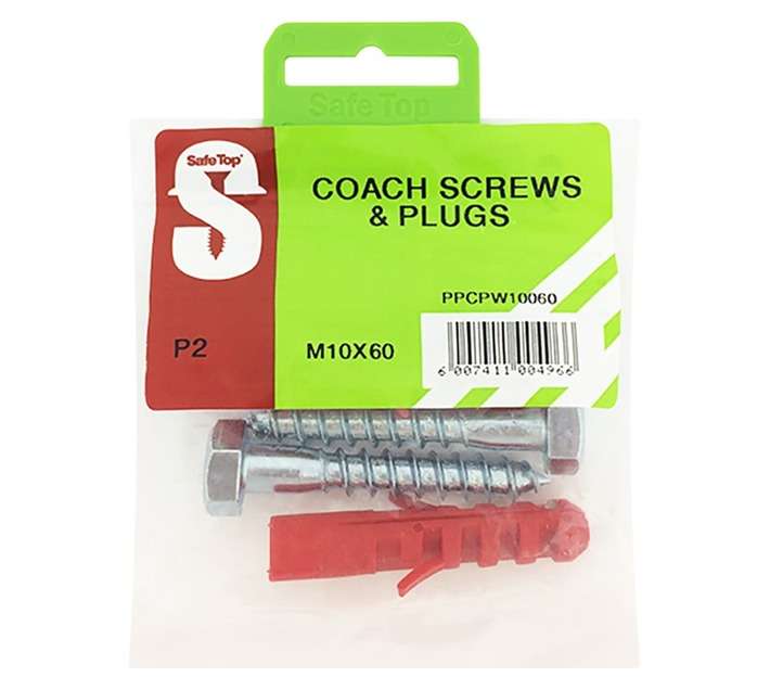 Safe Top 2 x Coach Screws and Plugs (10 x 60mm)